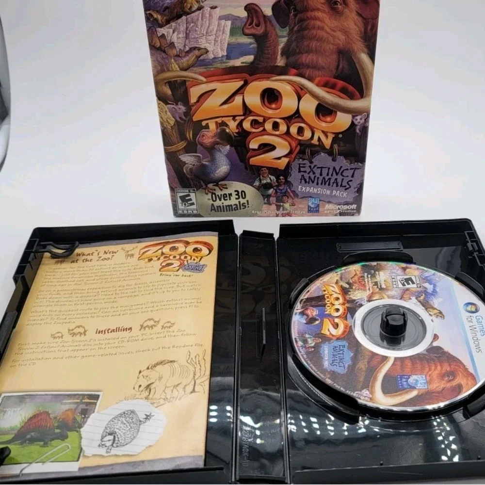 Vintage zoo tycoon 2 extinct animal expansion pack window pc cdrom computer game